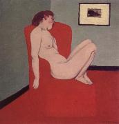 Felix Vallotton Nude Seated in a red armchair oil painting